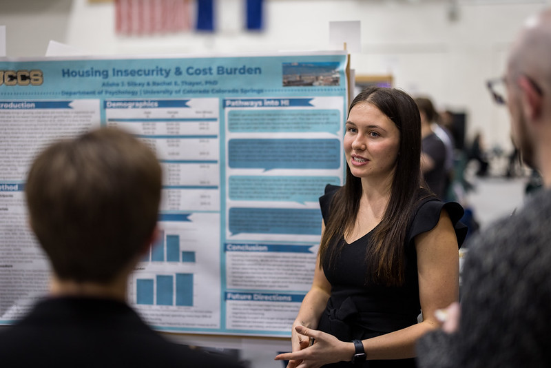 Undergraduate student presenting research at University of Colorado Colorado Springs.